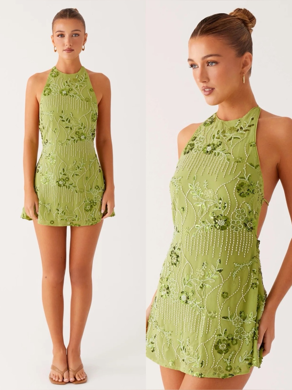 Brand New- Peppermayo Leo Beaded Mini Dress in Green 🥝✨